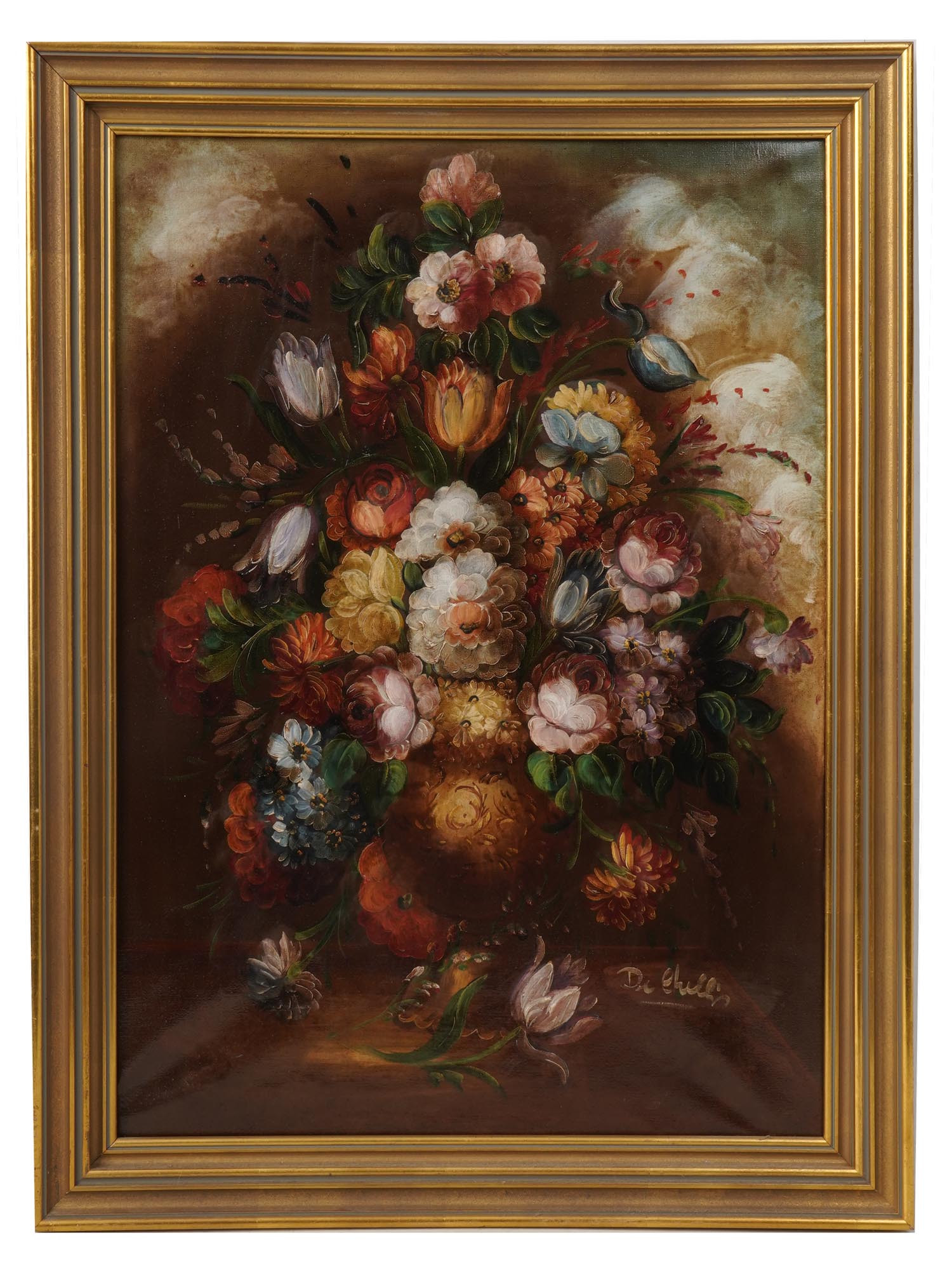 MID CENTURY DUTCH SIGNED FLORAL OIL PAINTING PIC-0